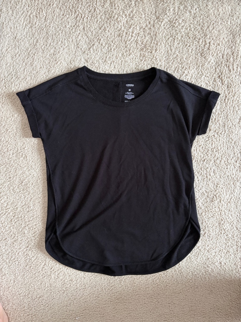 Sonoma Black Short Sleeve Top Rolled Sleeves High Low Size Medium